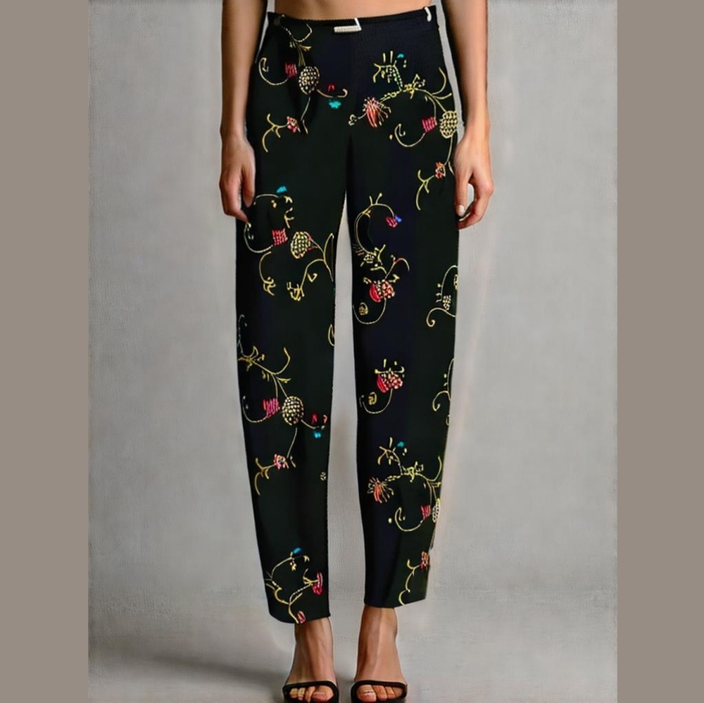 Upgrade Your Style with our Black Silk Embroidered Pants - Perfect for Dressing